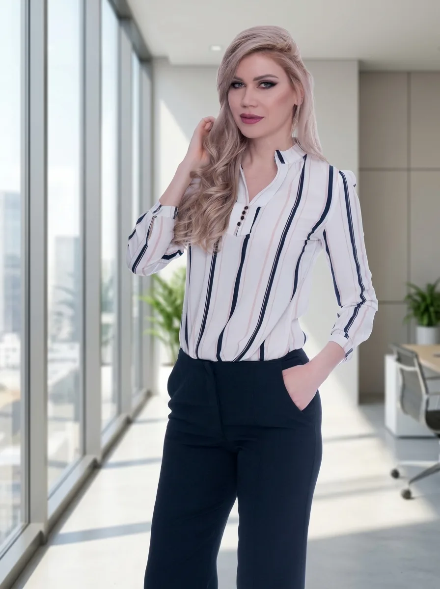 Camasa dama alba cu dungi